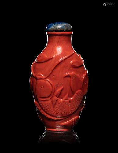 A Chinese Carved Red Coral Snuff Bottle 19TH/20TH CENTURY