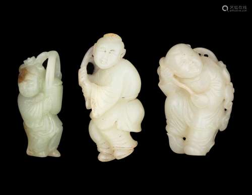Three Chinese Jade Carvings of Boys 20TH CENTURY