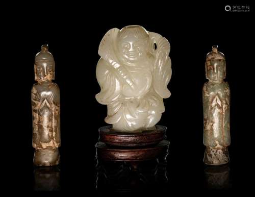 Three Chinese Carved Jade Figures JADE BOY: 19TH CENTURY