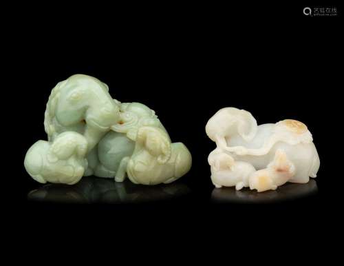 Two Chinese Jade 'Three Rams' Figural Groups 19TH-20TH CENTU...