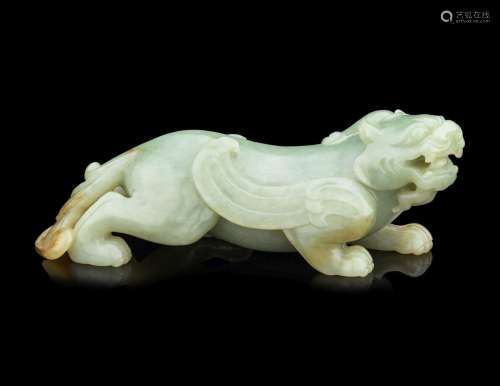 A Chinese Celadon Jade Figure of a Mythical Beast
