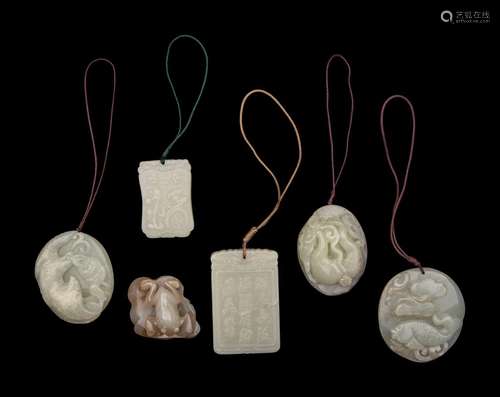 Six Chinese Celadon Jade Pendants