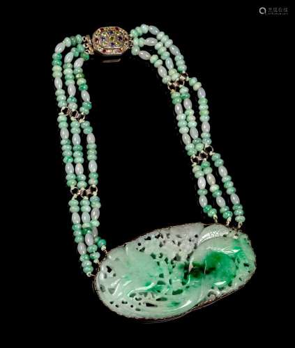A Chinese Jadeite Beaded Necklace 20TH CENTURY