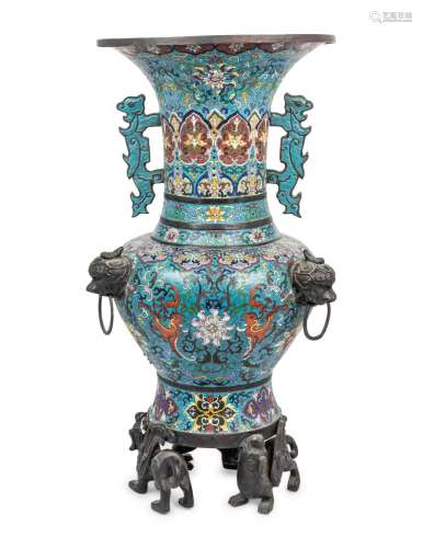 A Large Chinese Cloisonné Enamel Gu-Form Vase 20TH CENTURY