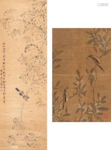 Two Chinese Paintings Depicting Birds and Flowers (Chinese, ...