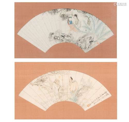Two Chinese Folding Fan Leaves 19TH CENTURY