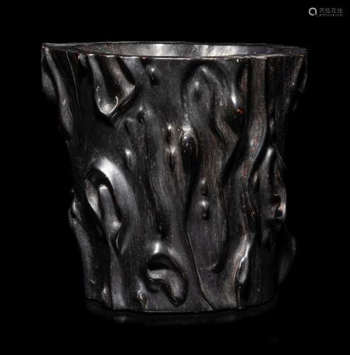 A Chinese Carved Hardwood Brushpot, Bitong 20TH CENTURY