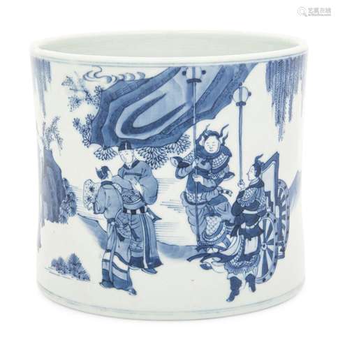 A Chinese Blue and White Porcelain Brushpot, Bitong  20TH CE...