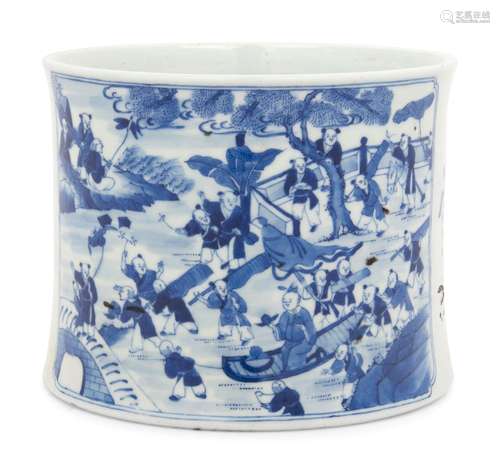 A Chinese Blue and White Porcelain Brushpot, Bitong 20TH CEN...