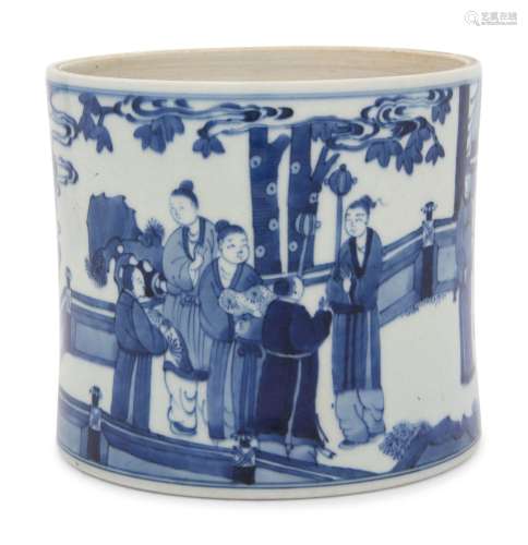 A Chinese Blue and White Porcelain Brushpot, Bitong  20TH CE...