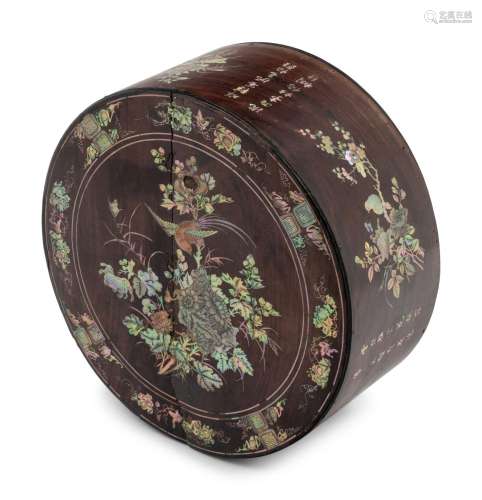 A Chinese Mother-of-Pearl Inlaid Hardwood Covered Box