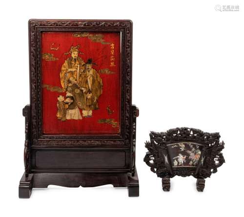 Two Chinese Hardwood Table Screens LATE 19TH/20TH CENTURY