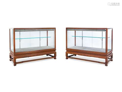 A Pair of Chinese Hardwood Displaying Cabinets