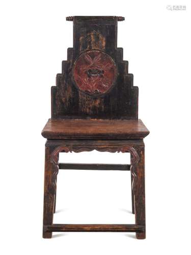 A Mixed Wood Polychrome Lacquered Side Chair 17TH CENTURY