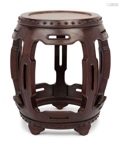 A Chinese Burlwood Inset Hardwood Drum Stool 20TH CENTURY