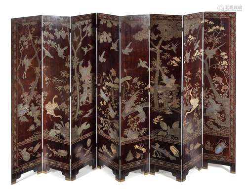 A Large Chinese Six-Fold Coromandel Lacquer Floor Screen 