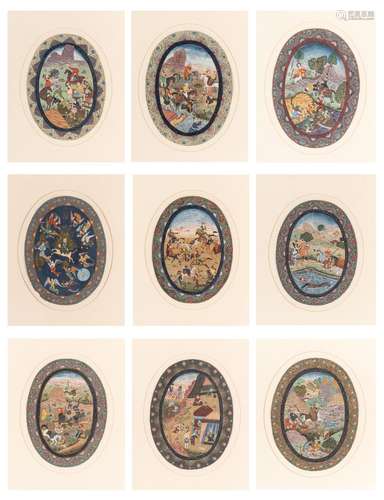 Nine Persian School Miniature Paintings EARLY-MID 20TH CENTU...