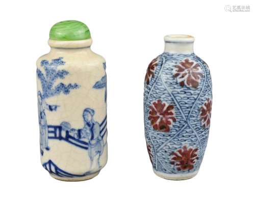 TWO CHINESE PORCELAIN SNUFF BOTTLES, 19TH CENTURY. To includ...