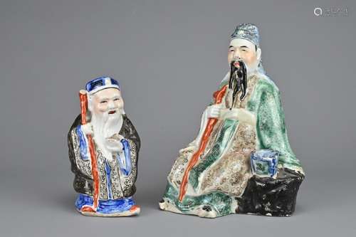 TWO CHINESE PAINTED PORCELAIN FIGURES, REPUBLIC PERIOD, EARL...