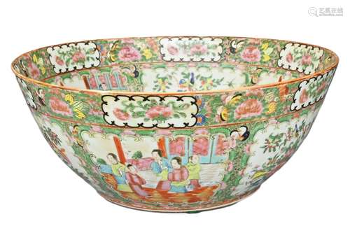 A LARGE CHINESE CANTONESE FAMILLE ROSE PORCELAIN PUNCH BOWL....