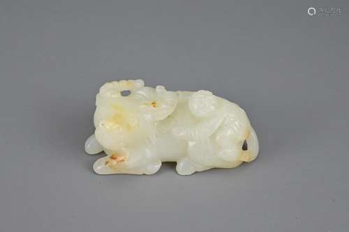 A CHINESE PALE CELADON JADE CARVING OF WATER BUFFALO. The bo...