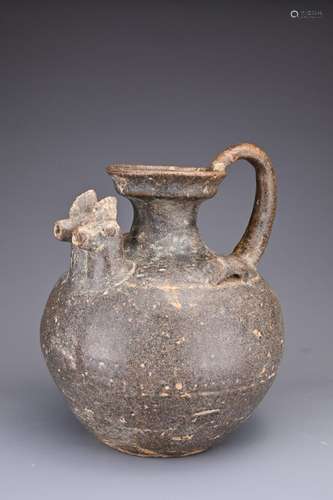 A CHINESE BROWN GLAZED TWIN CHICKEN-HEAD EWER, JIN DYNASTY. ...