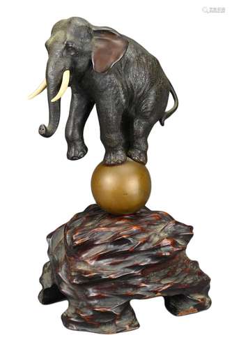 A JAPANESE BRONZE FIGURE OF AN ELEPHANT, LATE MEIJI PERIOD. ...