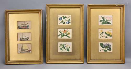 THREE FRAMED CHINESE RICE PAPER PAINTINGS, 19TH CENTURY. Eac...