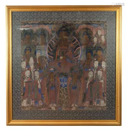 A LARGE FRAMED KOREAN BUDDHIST PAINTING ON SILK, 18TH CENTUR...