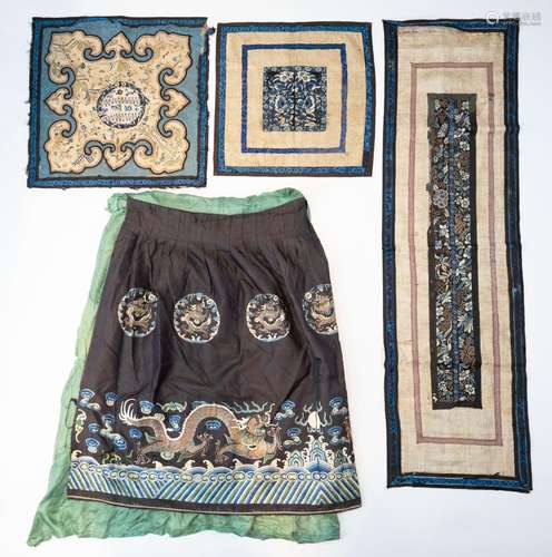 GROUP OF CHINESE EMBROIDERY TEXTILES, 19TH CENTURY, LATE QIN...