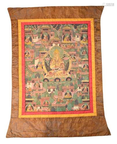 A LARGE TIBETAN THANGKA, EARLY 20TH CENTURY. Painted with ce...