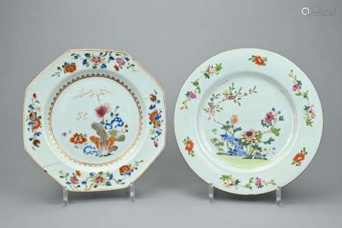 TWO CHINESE PORCELAIN DISHES, 18TH CENTURY. One octagonal an...