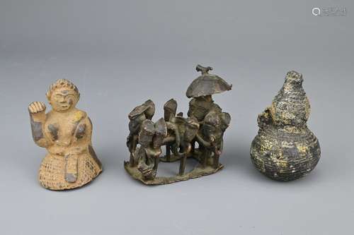 THREE CERAMIC AND BRONZE ITEMS. To include a bronze ceremoni...