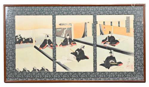 TOYOHARA CHIKANOBU (1838-1912), FRAMED JAPANESE WOODBLOCK PR...