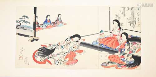 CHIKANOBU YOSHU (1838-1912) JAPANESE WOODBLOCK PRINT. Tripty...