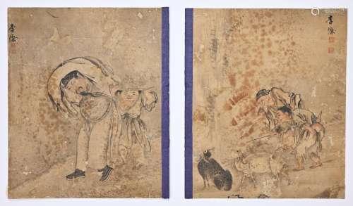 TWO CHINESE PAINTINGS, 18/19TH CENTURY. Figures with goats. ...