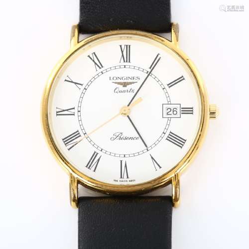LONGINES - a gold plated stainless steel Presence quartz wri...