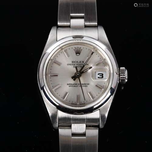 ROLEX - a lady`s stainless steel Oyster Perpetual Date autom...