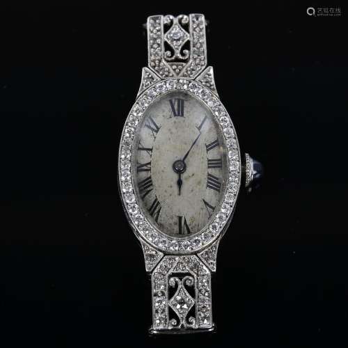 A lady`s Art Deco diamond cocktail wristwatch head, oval sil...