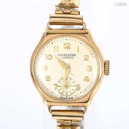J W BENSON - a lady`s 9ct gold mechanical bracelet watch, re...