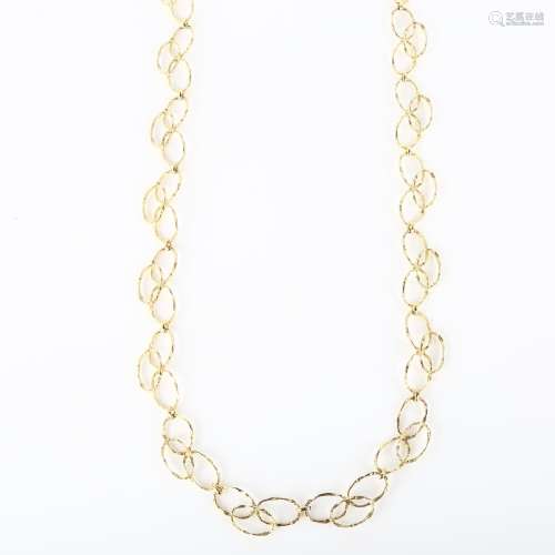 A late 20th century 9ct gold abstract hoop necklace, texture...