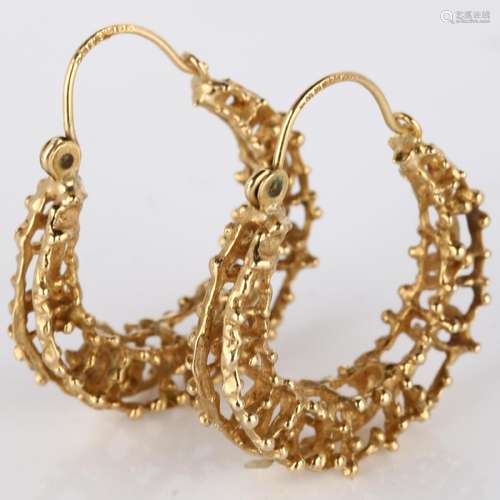 A pair of late 20th century 9ct gold abstract hoop earrings,...