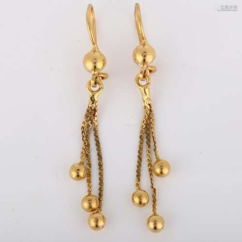 A pair of Continental 18ct gold tassel drop earrings, with s...