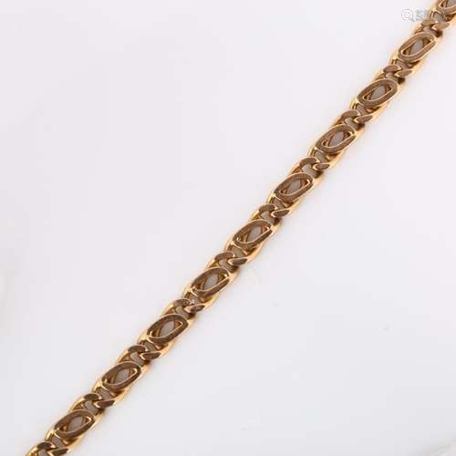 A Continental 14ct rose gold fancy flat link chain bracelet,...