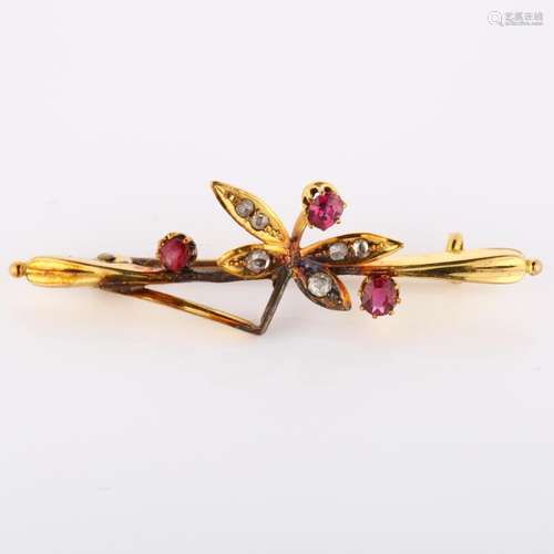 A Victorian 15ct gold ruby and diamond figural dragonfly bar...