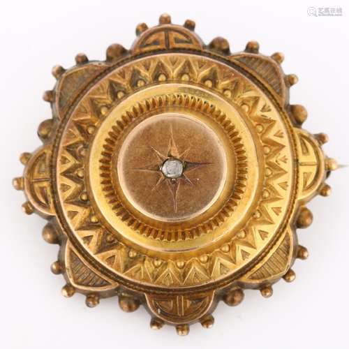 A Victorian diamond Etruscan Revival mourning brooch, unmark...