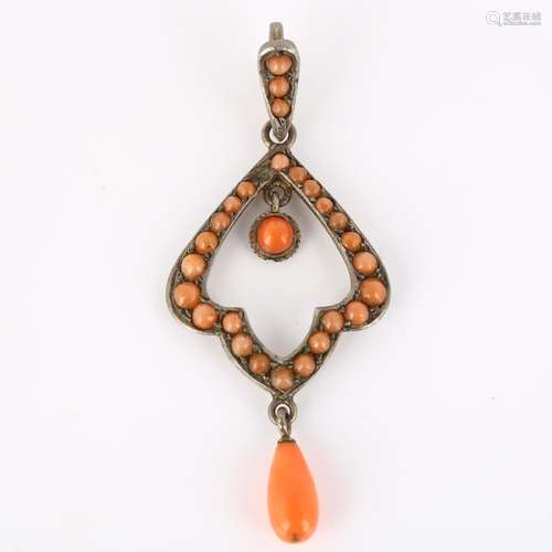 A Continental Art Nouveau coral openwork pendant, unmarked w...