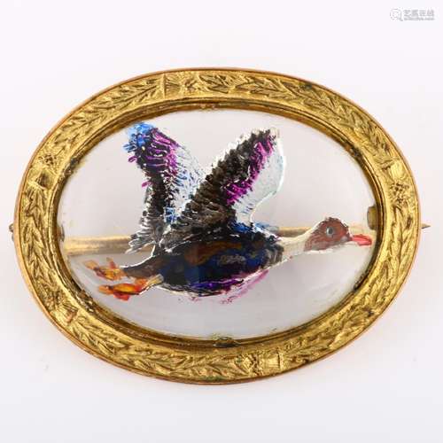 An Essex Crystal style mallard brooch, relief moulded and pa...