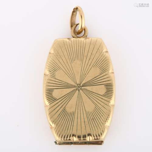 A mid-20th century 9ct gold photo locket pendant, with engra...