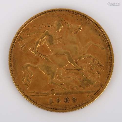 An Edward VII 1908 gold half sovereign coin, 3.9g High point...